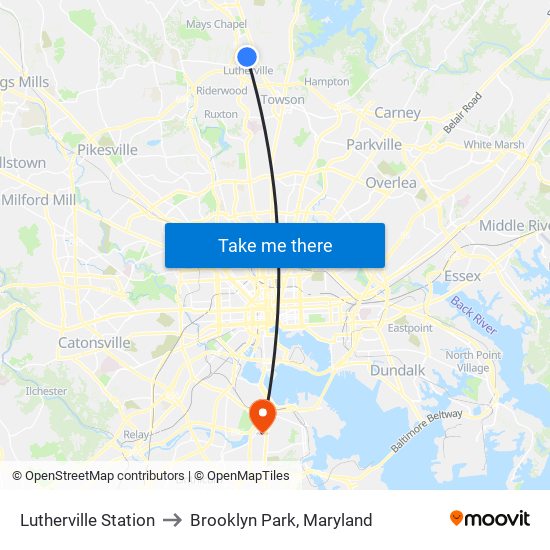 Lutherville Station to Brooklyn Park, Maryland map