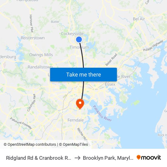 Ridgland Rd & Cranbrook Rd Sb to Brooklyn Park, Maryland map