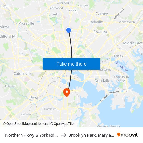 Northern Pkwy & York Rd Eb to Brooklyn Park, Maryland map