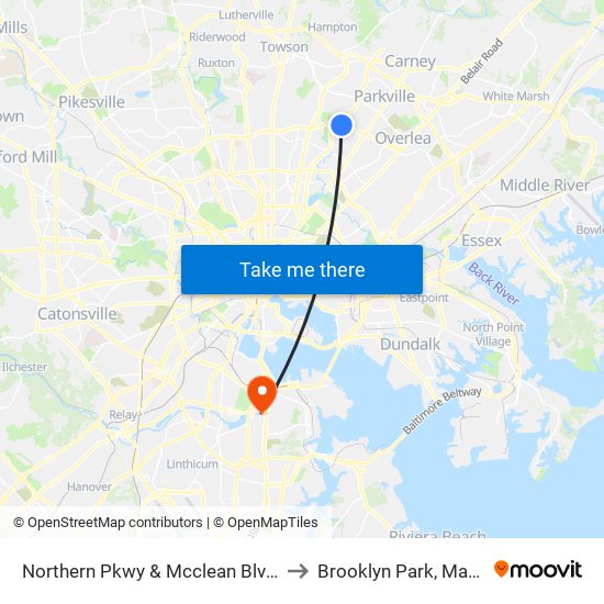 Northern Pkwy & Mcclean Blvd FS Eb to Brooklyn Park, Maryland map