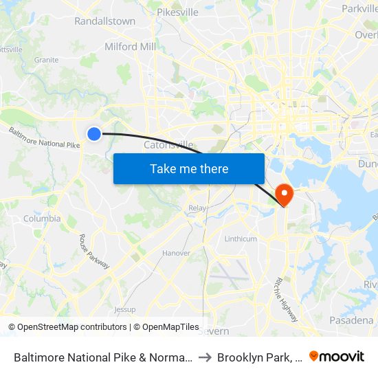 Baltimore National Pike & Normandy Woods Dr FS to Brooklyn Park, Maryland map
