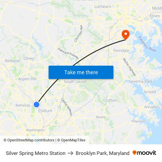 Silver Spring Metro Station to Brooklyn Park, Maryland map