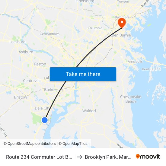 Route 234 Commuter Lot Bus Bay to Brooklyn Park, Maryland map