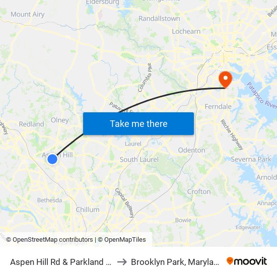 Aspen Hill Rd & Parkland Dr to Brooklyn Park, Maryland map