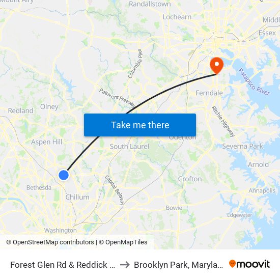 Forest Glen Rd & Reddick Dr to Brooklyn Park, Maryland map