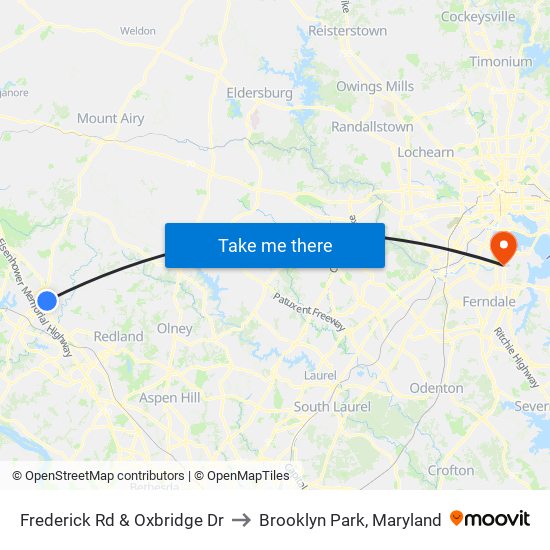 Frederick Rd & Oxbridge Dr to Brooklyn Park, Maryland map