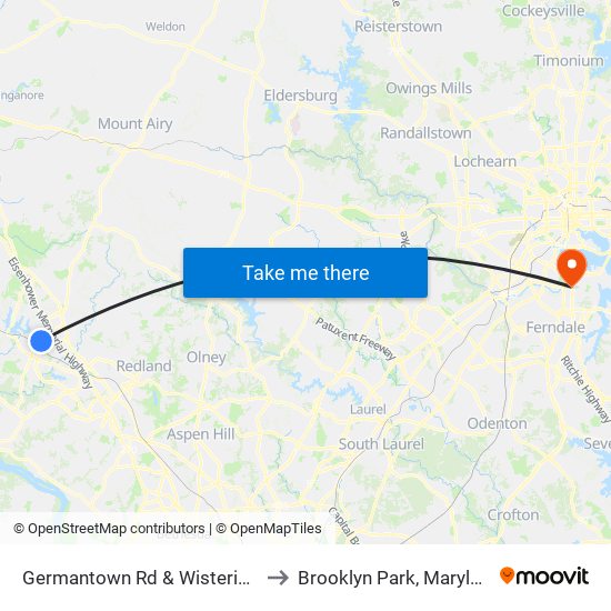 Germantown Rd & Wisteria Dr to Brooklyn Park, Maryland map