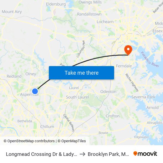 Longmead Crossing Dr & Ladymeade Dr to Brooklyn Park, Maryland map