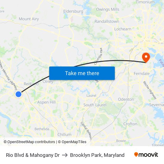 Rio Blvd & Mahogany Dr to Brooklyn Park, Maryland map