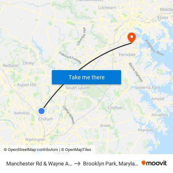 Manchester Rd & Wayne Ave to Brooklyn Park, Maryland map