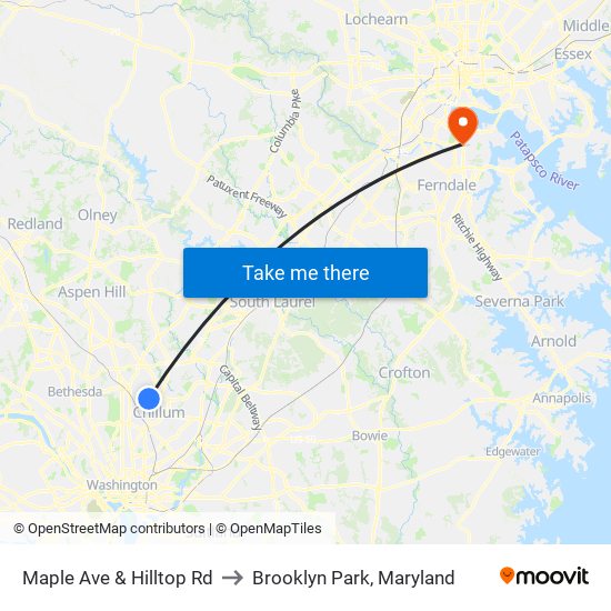 Maple Ave & Hilltop Rd to Brooklyn Park, Maryland map