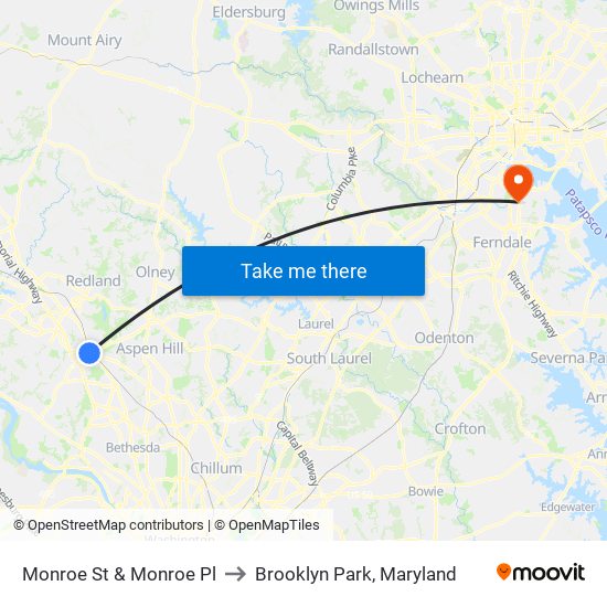 Monroe St & Monroe Pl to Brooklyn Park, Maryland map