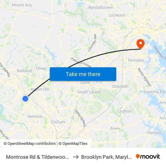 Montrose Rd & Tildenwood Dr to Brooklyn Park, Maryland map