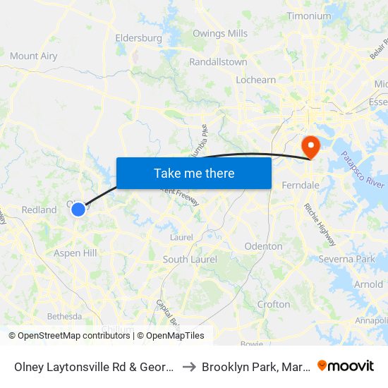 Olney Laytonsville Rd & Georgia Ave to Brooklyn Park, Maryland map