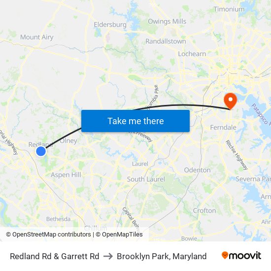 Redland Rd & Garrett Rd to Brooklyn Park, Maryland map