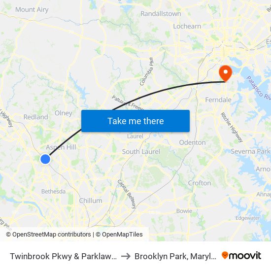 Twinbrook Pkwy & Parklawn Dr to Brooklyn Park, Maryland map