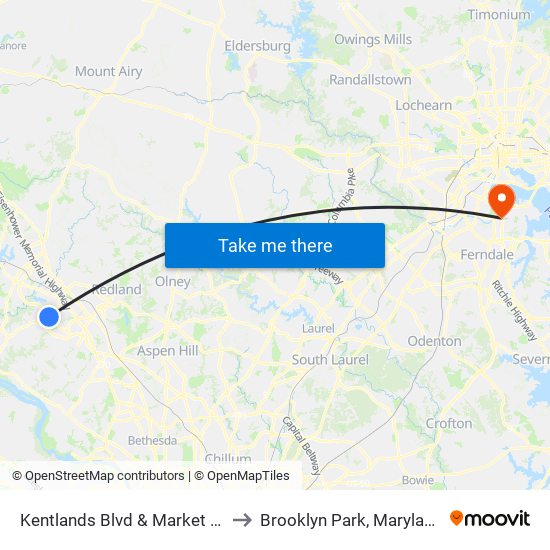 Kentlands Blvd & Market St to Brooklyn Park, Maryland map