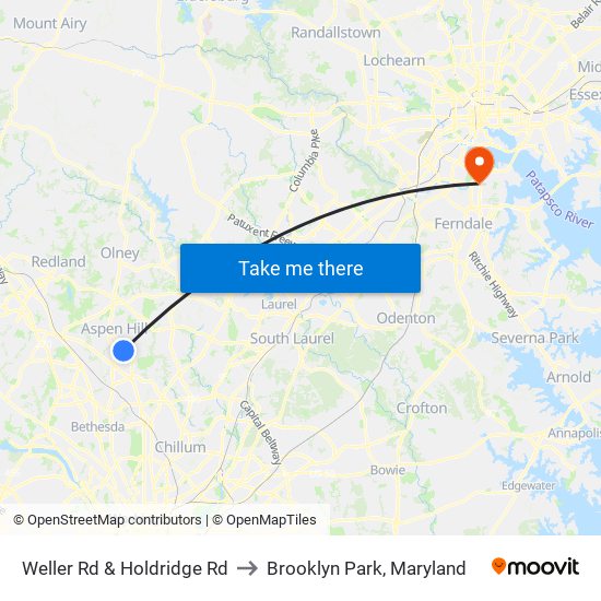 Weller Rd & Holdridge Rd to Brooklyn Park, Maryland map