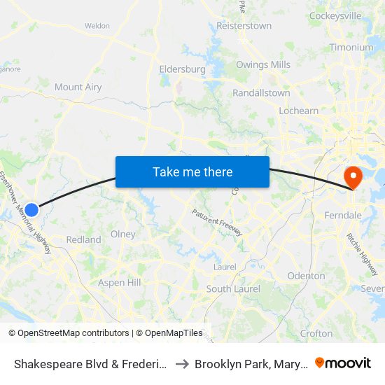 Shakespeare Blvd & Frederick Rd to Brooklyn Park, Maryland map