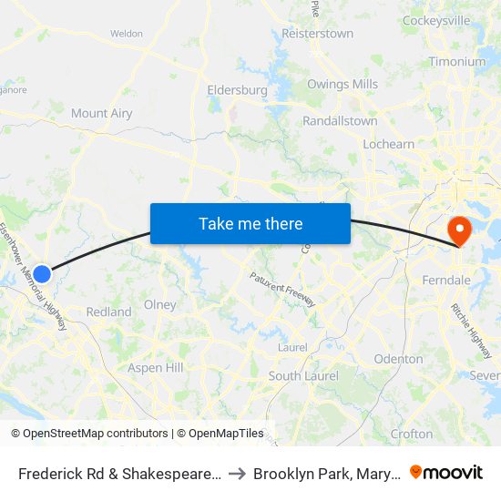 Frederick Rd & Shakespeare Blvd to Brooklyn Park, Maryland map