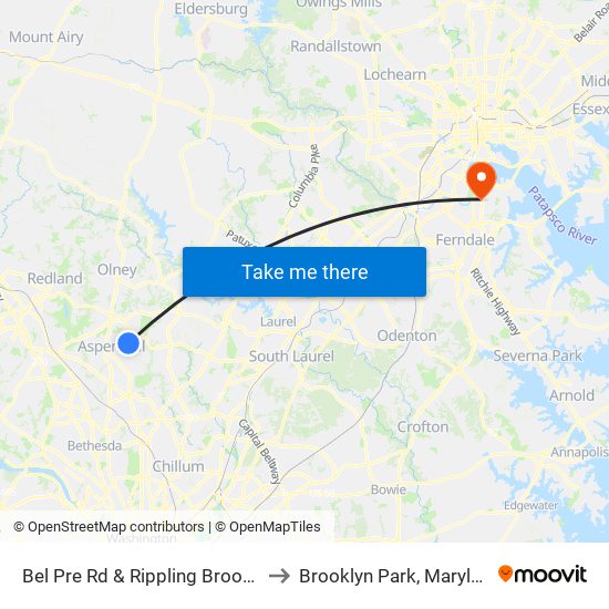 Bel Pre Rd & Rippling Brook Dr to Brooklyn Park, Maryland map