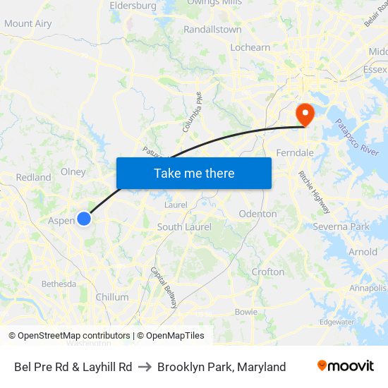 Bel Pre Rd & Layhill Rd to Brooklyn Park, Maryland map