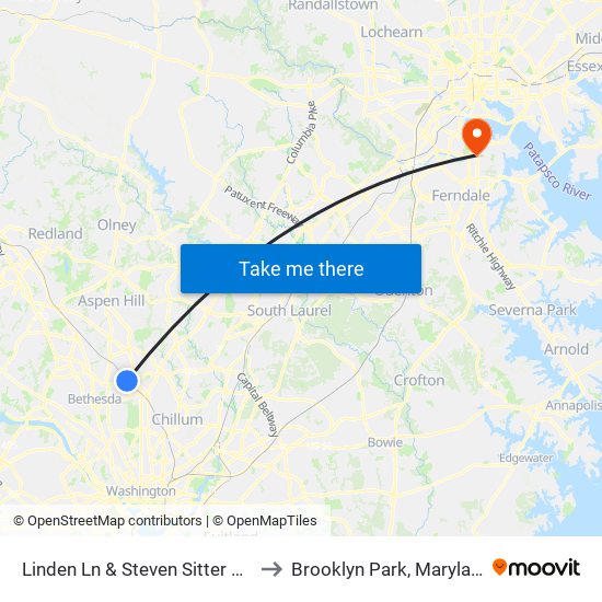 Linden Ln & Steven Sitter Ave to Brooklyn Park, Maryland map