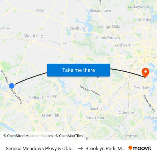 Seneca Meadows Pkwy & Observation Dr to Brooklyn Park, Maryland map