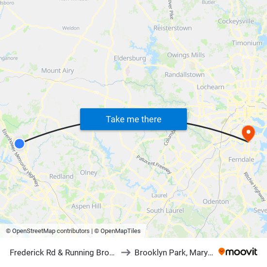 Frederick Rd & Running Brook Dr to Brooklyn Park, Maryland map