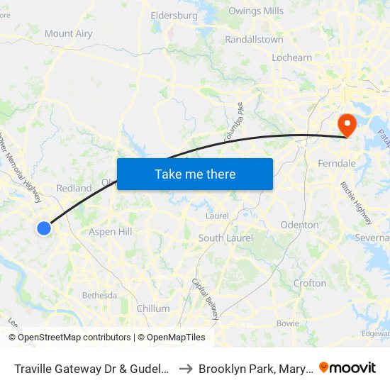 Traville Gateway Dr & Gudelsky Dr to Brooklyn Park, Maryland map