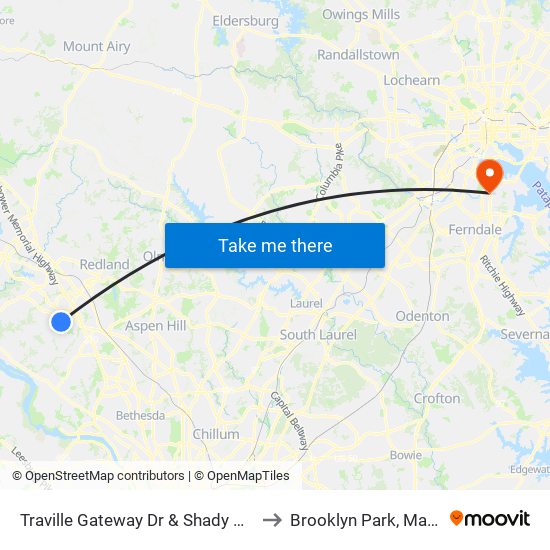 Traville Gateway Dr & Shady Grove Rd to Brooklyn Park, Maryland map