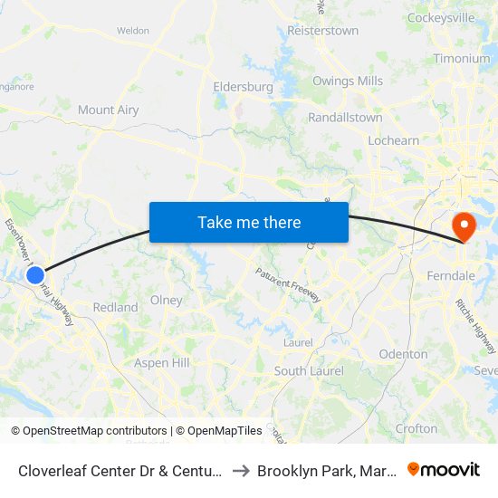 Cloverleaf Center Dr & Century Blvd to Brooklyn Park, Maryland map