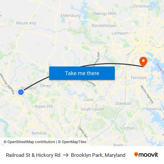 Railroad St & Hickory Rd to Brooklyn Park, Maryland map