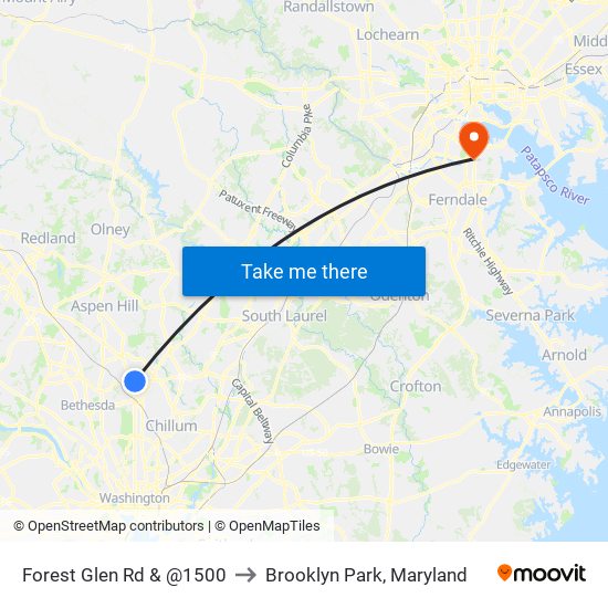 Forest Glen Rd & @1500 to Brooklyn Park, Maryland map