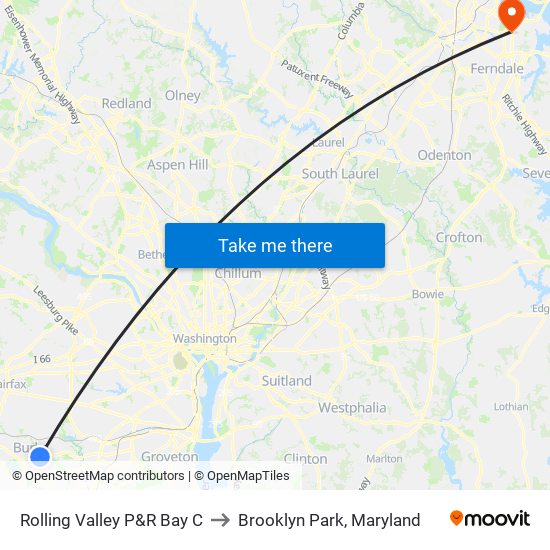 Rolling Valley P&R Bay C to Brooklyn Park, Maryland map