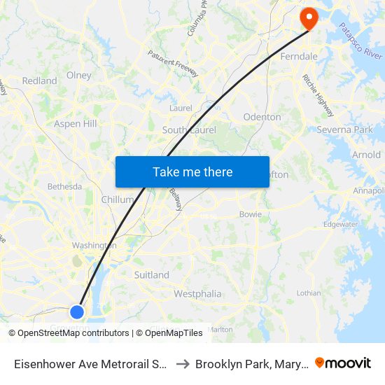 Eisenhower Ave Metrorail Station to Brooklyn Park, Maryland map