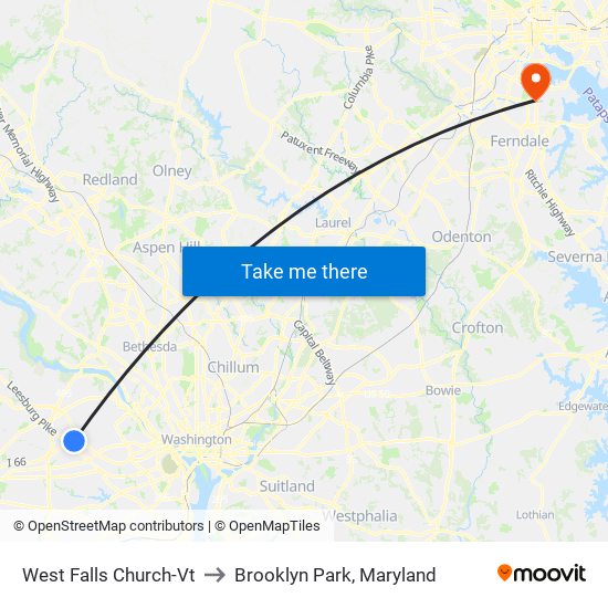 West Falls Church-Vt to Brooklyn Park, Maryland map