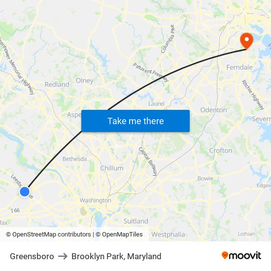 Greensboro to Brooklyn Park, Maryland map