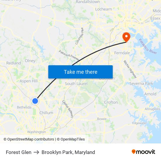 Forest Glen to Brooklyn Park, Maryland map