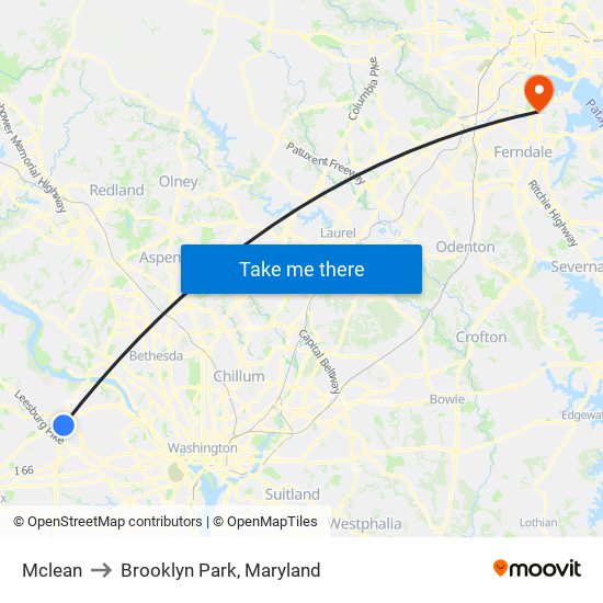 Mclean to Brooklyn Park, Maryland map