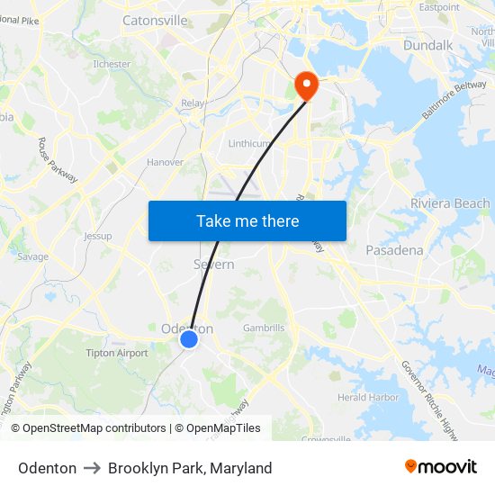 Odenton to Brooklyn Park, Maryland map