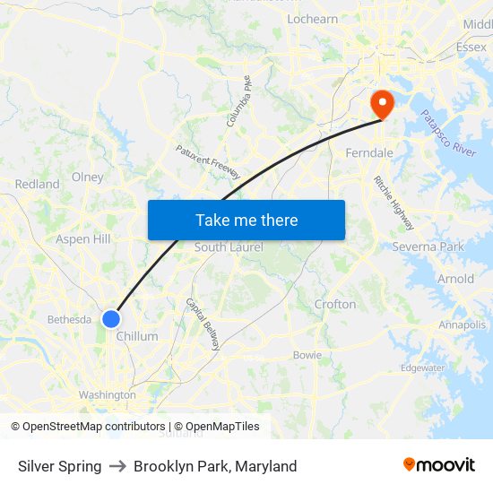 Silver Spring to Brooklyn Park, Maryland map