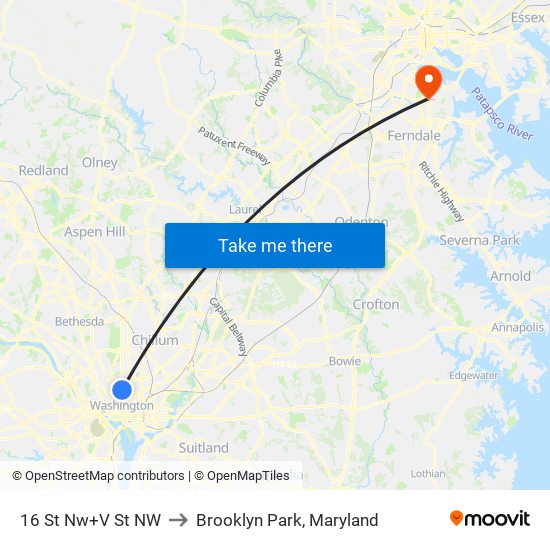 16 St Nw+V St NW to Brooklyn Park, Maryland map