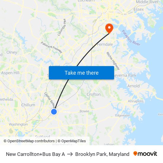 New Carrollton+Bay A to Brooklyn Park, Maryland map