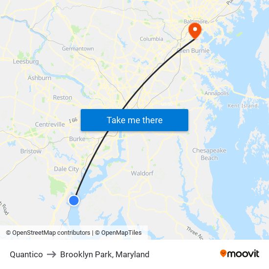 Quantico to Brooklyn Park, Maryland map