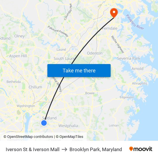 Iverson St & Iverson Mall to Brooklyn Park, Maryland map