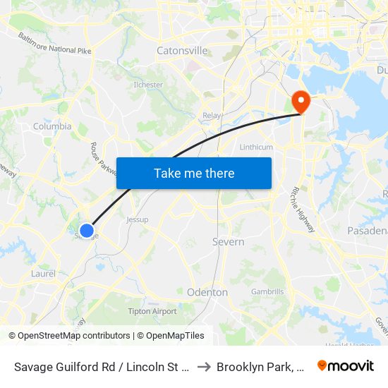 Savage Guilford Rd / Lincoln St (Southbound) to Brooklyn Park, Maryland map