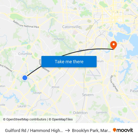 Guilford Rd / Hammond High School to Brooklyn Park, Maryland map