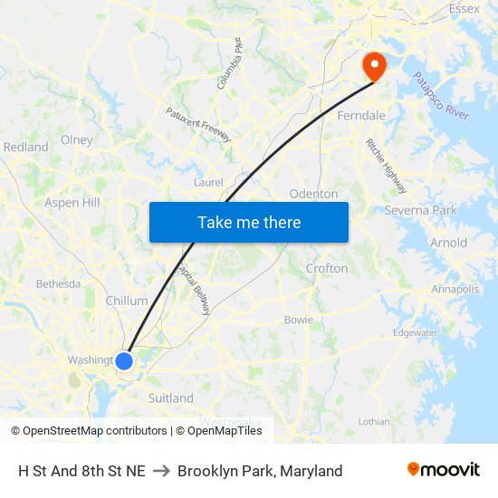 H St And 8th St NE to Brooklyn Park, Maryland map