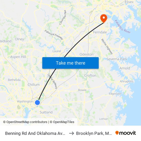 Benning Rd And Oklahoma Ave NE (Tk 2) to Brooklyn Park, Maryland map